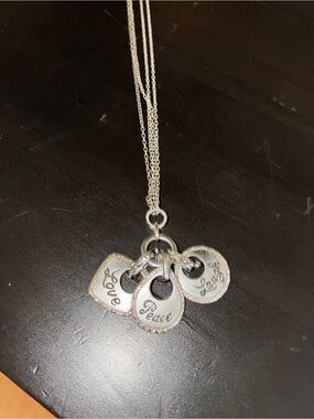 Brighton vintage collection Love Peace Laugh Triple Charm Necklace
